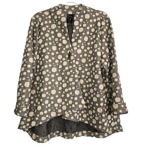 Focus‎ Casual Life Asymmetric Hi Lo Jacket Gray Polka Dot Size XL Artsy Eclectic